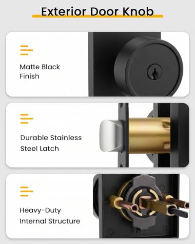 Image of Goldenwarm Exterior Door Lock Set with Deadbolt, Keyed Alike Black Front Door Knob, Heavy Duty Zinc Alloy Entry Door Locksets with Deadbolt, 1 Pack
