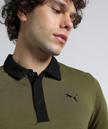 Image of Puma Men Cotton Solid Regular Fit Polo T-Shirt for Both Sporty Outings and Casual Daywear