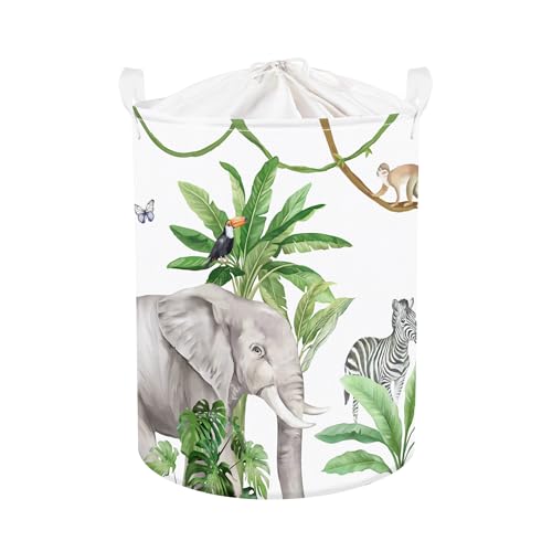 Image of Clastyle Tropical Jungle Animals Baby Laundry Hamper Palm Tree Kid Storage Basket Boys Girls Gift Toy Box Collapsible Clothes Organizer Nursery Bin for Bedroom, Giraffe, 36 * 45 cm