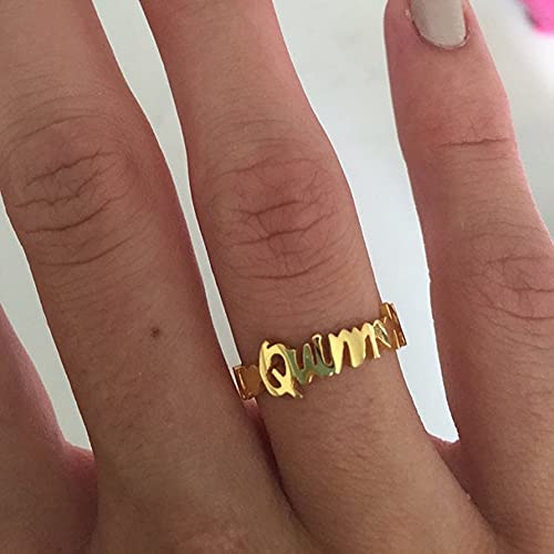 Glaveho Personalized Name Ring 14K Solid Gold Custom Name Plate Stacking Ring Real Gold Engrave Word Name Initial Ring For Women Men Girl (14K Gold-Yellow Gold Color) #TOP3