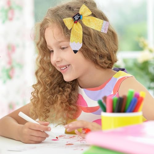 Beleki 2PCS Lazos para el Cabello con Forma de Lápiz Escolar - Pinzas para el Regreso a Clases con Brillo y Diseño de Cuero Amarillo para Niñas - Accesorio para el Primer Día de Escuela miniatura 3