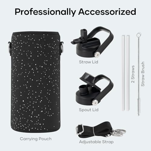 Image of BUZIO Insulated Stainless Steel Water Bottle 32 oz with Straw & Spout Lids