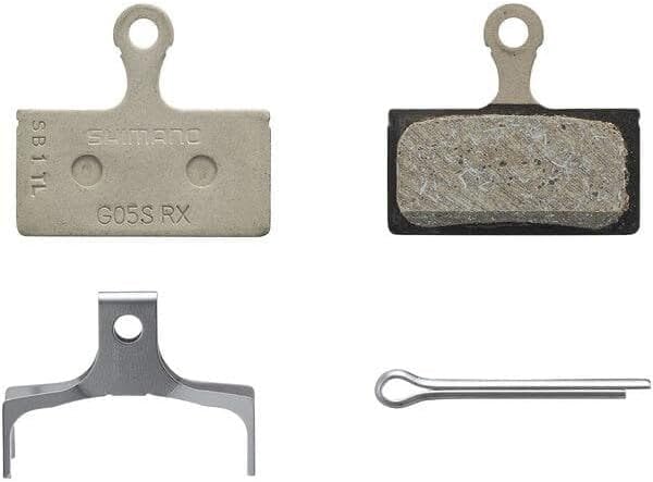 SHIMANO G05S-RX Disc Brake Pad and Spring - Resin Compound, Stainless Steel Back Plate, Box/25 Pair