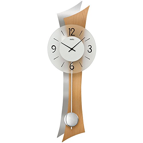 Pendule à quartz AMS W7425 en bois multicolore de 80 cm