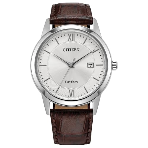 Image of Citizen Men's Classic Eco-Drive Leather Strap Watch, 3-Hand Date