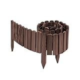 Woodygift Beeteinfassung Holz 200 cm – Rasenkante 10 cm Hoch – Flexibler Gartenzaun Beetumrandung Naturholz – Gartendeko Rollborder für Rabatten & Wege (Nussbaum)