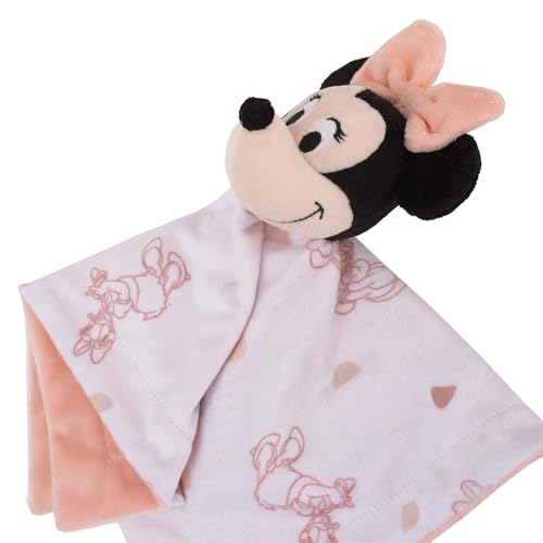 Image of NoJo Disney Minnie Mouse White, Light Blue, and Peach Super Soft Security Baby Blanket with Plush Minnie Mouse Head