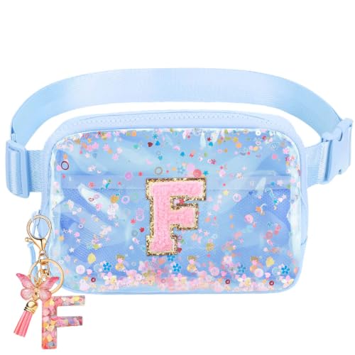 Image of Initial Fanny Pack for Girls - Belt Bag for Teens Kid Teen Girl Kid Birthday Gift Blue Clear V