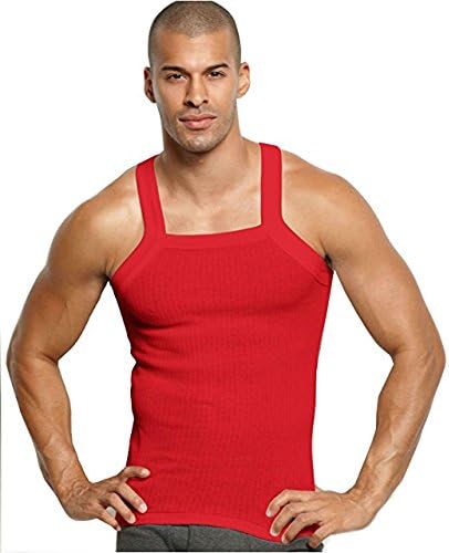John Son Super Heavy Weight Square Cut Tank Top - 2 Pack (Large, Red) - Image 2