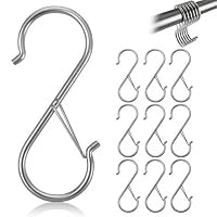 MejaRizon 10 Stück S Haken Edelstahl, 90mm Haken zum Einhängen, Sicheres Schnallendesign, Haken mit Sicherung Geeignet für Küche, Werkstatt, Badezimmer, Garten, Schlafzimmer, Draussen(Silber)