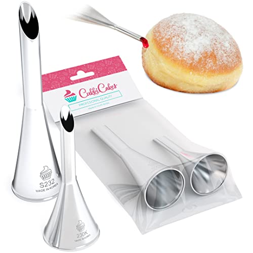 CukkiCakes Jeu de 2 Douille à pâtisserie pour remplir les éclair, cupcakes, muffins, beignets, gâteaux, profiteroles (ouverture de 6 et 8mm) - Compatible avec poche à douille - Made in Korea