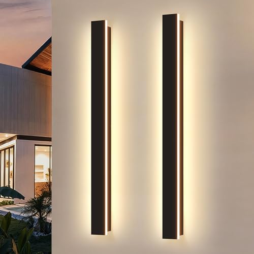 Image of Modern Outdoor Wall Lights, 39.4Inch Black LED 3000K IP65 Waterproof Outdoor Linear Wall Sconces Exterior Lighting Fixture Porch Wall Light for House, Front Door, Garage (2Pack)