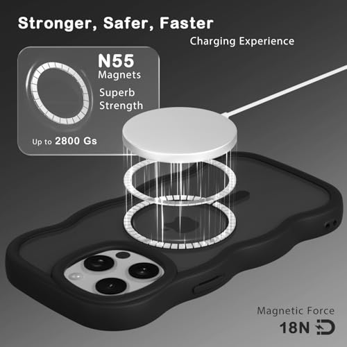 Magnetic for iPhone 13 Pro Max Case, Compatible with Magsafe Wavy Frame Cute Translucent Matte Hard Back Silicone Bumper Shockproof Phone Case for iPhone 13 Pro Max Women Girls, Black - Image 4