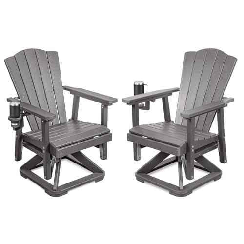 LETKIND Adirondack Swivel Glider Chair, Weather Resistant Adirondack Outdoor Rocking Chair, HDPE Glider Set of 2 for Outside, All-Weather Glider Chair for Porch, Balcony, Lawn, Grey
