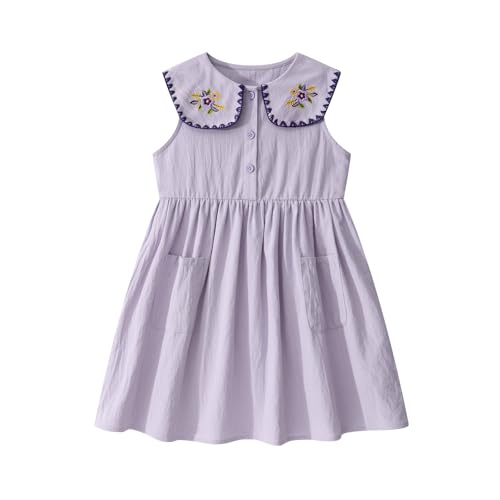 Little Bitty Girls Cotton Embroidered Peter Pan Collar Sleeveless Summer Party Birthday Sunshine A line Dress 2-6 Years2