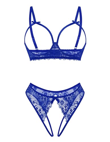 Avidlove Women's Exotic Lingerie Sets Naughty 2 Pieces Bra Panty Set Sexy Cutout Lace Lingerie Sky...