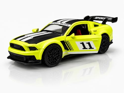 Image of Ford Mustang GT Die Cast Toy Car 1:36 Scale Pull Back Sports Car Model for Kids Boys | Alloy Metal Miniature Vehicle with Openable Doors & Rubber Tires | Collectible Racing Car Toy Gift