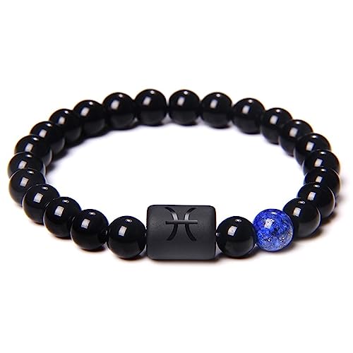Poissons 12 Constellation Signes Du Zodiaque Bracelet De Perles - Bracelet De Couples Naturel Noir Onyx Pierre Bracelet À Breloques Élastique Pour Femmes...