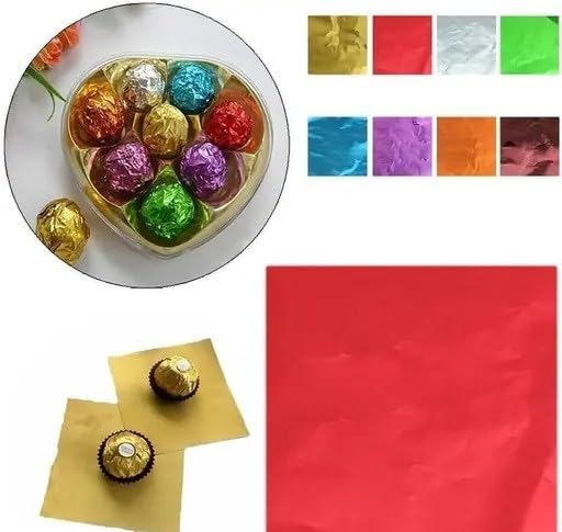 Image of Royals 200 Pieces Chocolate Wrapping Foil Paper in Assorted Colours - 8 x 9 cm Printed and Plain Aluminum Wrappers for DIY Homemade Chocolates Candy Sweets Gift Packing Party Favors Baking Crafts