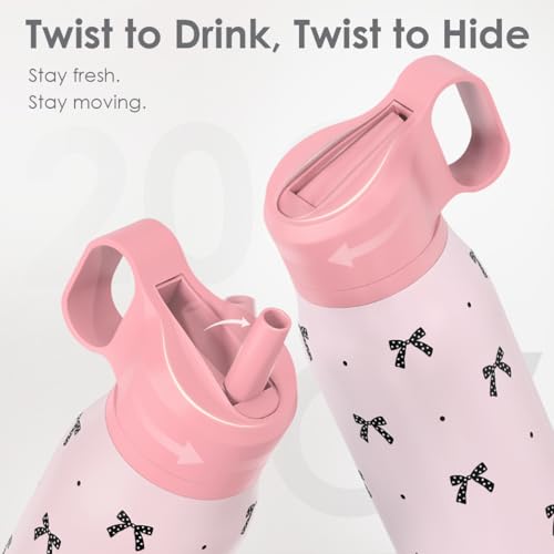 Image of Bow Stainless Steel Water Bottle with Twist Lid 20oz, Travel Insulated Water Bottles for Sports & Gym, Gift for Women Girls Friends Birthday Christmas