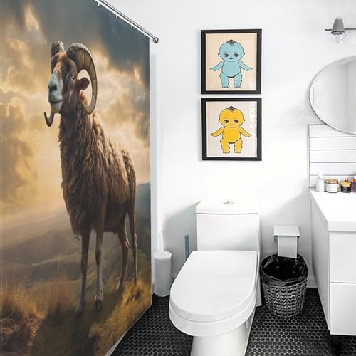 Rideau de douche chèvre en polyester imperméable 168x183cm lavable en machine avec 12 crochets