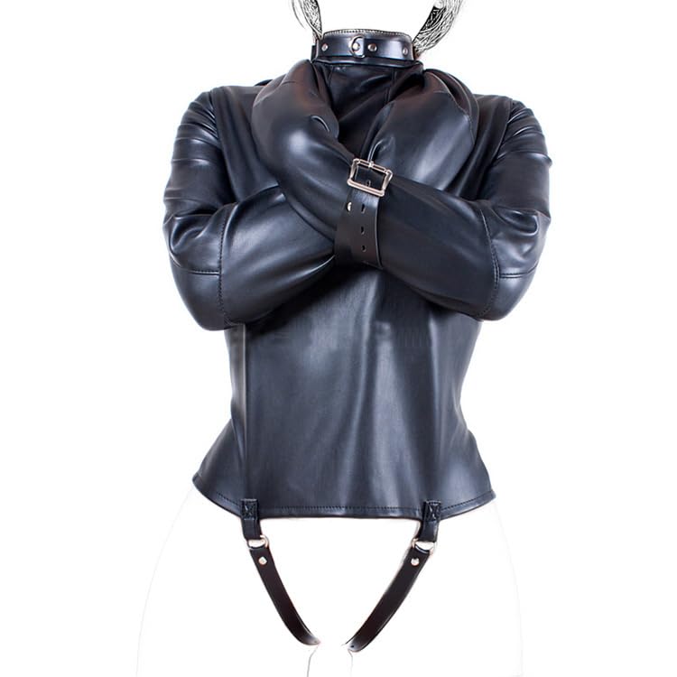 Straight Jacket Costume Body Harness Adjustable Novelty Fancy Cosplay Costume Soft Hand Cross Arm Guard Adult Costume (Black M)