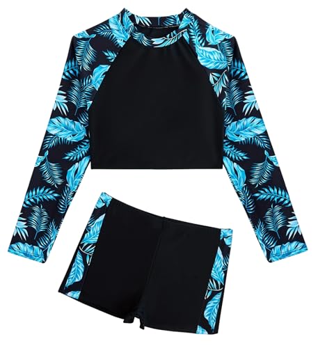 SEAUR Girls Rash Guard Swim Set 2 Pieces Long Sleeve Bathing Suit Quick Dry Summer Sun Protection Swimsuit for Beach Vocation