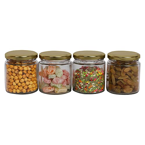 Image of (Storage Jar Pack of 4 Glass Jar | Round for Kitchen | Multi-Purpose Octagon Canister | Container 200 ml Each | Kitchen Storage jars & Container Set