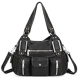 VINBAGGE Bolsos de Mano Mediano Bolso Mujer Bandolera Bolso Hobo Grandes Bolso de Hombro en Suave PU Cuero Retro Shopper Casual Trabajo Comprar Viajes,A-Negro+dorado