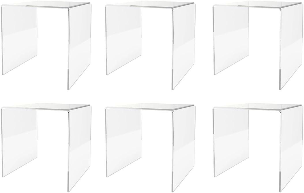 Marketing Holders 6 Pack Clear Acrylic Riser Platform 6 Inch Wide Square Display Throne Retail Shops and Boutiques Merchandise Showcase Lucite Podium One Piece Stand Counter Pedestal