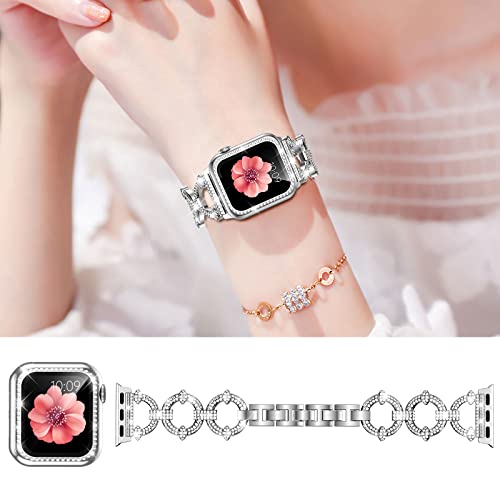 Image of Mesime Bling Jewelry Band Compatible with Apple Watch Bands for Women | Metal Band 46mm 45mm 44mm 42mm 41mm 40mm 38mm,Dressy Strap for iWatch Series 11 10 9 8 7 6 5 4 SE 3 2 1,Adjust without tools