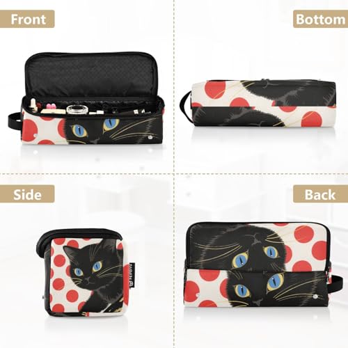 Bolsa de viaje para herramientas de cabello con tapete removible resistente al calor y organizador impermeable para planchas, rizadores y alaciadoras, diseño Red Dots Black Cat miniatura 5