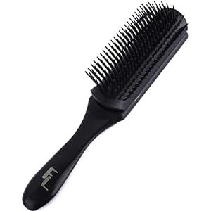 Fine Lines 9 Row Hair Brush for Men & Women, Black Rubber Cushion Tangle Tamer – Ideal for Curly or Fine Hair and Hair Extensions – Perfect Travel Companion – Lightweight & Comfortable Design