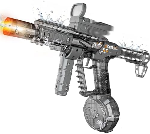 Electric Water Gun for Adults & Kids, Automatic Squirt Gun with 26 FT Range, Flashing Muzzle, USB Rechargeable Battery, 320cc Drum Reservoir, Outdoor Beach Pool Party Toys for Boys Girls (Black)