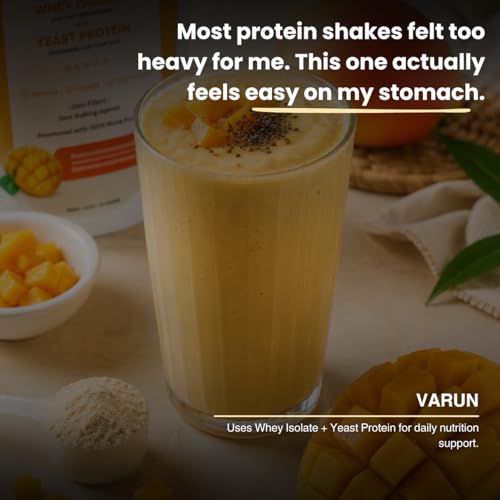 Image of KiloBeaters Whey Protein Isolate Powder with Yeast Protein Pack of 4 x 50g | Real Alphonso Mango | 26g Protein Per Scoop | High Protein Supplement for Muscle Recovery & Lean Muscle Support | Gut-Friendly | Zero Fillers | Monk Fruit Sweetened