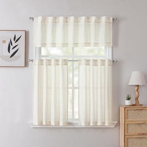 Tollpiz VSDDMNATUR5216 Natural Linen Cotton Valance Back Tab Bedroom Semi Sheer Curtain Valances Pocket Neutral Boho Light Filtering Farmhouse Burlap Valance Drapes Living Room thumb #6