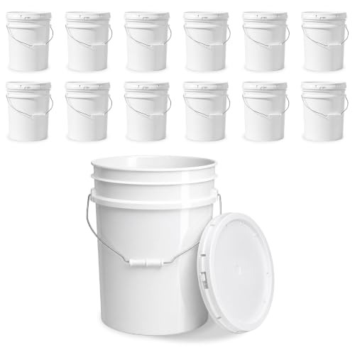 Image of ePackageSupply 5 Gallon Bucket - Food Grade w /Lid BPA-Free,12 Pack- White | Airtight Gasketed Tear Strip Lid, Heavy-Duty 90 Mil HDPE Plastic Pail, Bulk Storage, Food Safe Durable Container, Made in USA
