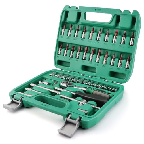 Ratchet Wrench Socket & Bit Set 46pcs, with 72-Tooth Ratchet Wrench, 1/4" Drive Hex Sockets, Bit Sockets, Extension Bars & Storage Case for DIY, Car Repair & Household Maintenance