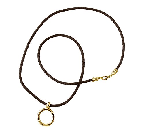 Giorgio Fedon Braid Brown Leather/Gold La.Loop Eyeglass/Sunglass Necklace 26" In.