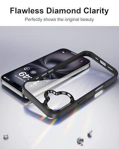 Image of HOOMIL Case for iPhone 16 6.1-Inch, Non-Yellowing, Drop Protection, Anti-Scratch Transparent Hard Back Phone Cover - Black