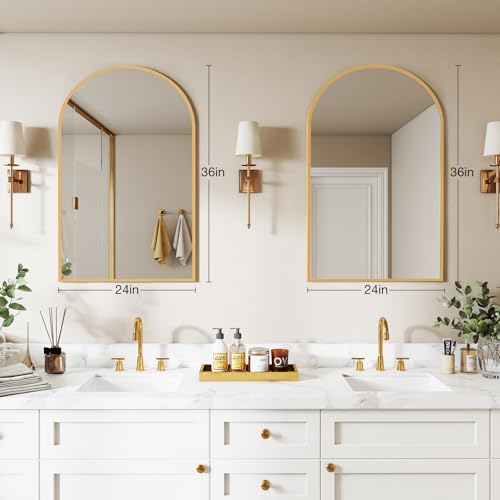 Image of DUMOS Gold Metal Arch Vanity Rounded Rectangle Bathroom Mirrors for Over Sink Wall, 24x37 Inch Large Matte Mirror, Modern Decorative for Restroom, Farmhouse