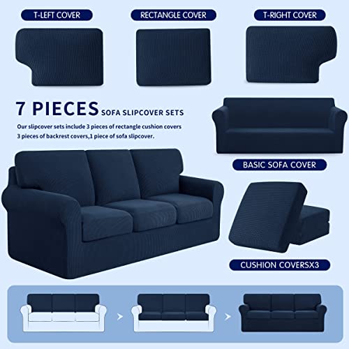 Subrtex 3 Piece Armchair Cover Bundles 7 Piece Sofa Cover Stretch Couch Slipcover With Separate Backrest Covers And Cushion Covers Slipcover Sets For Living Room（Small+Large,Navy） #TOP5
