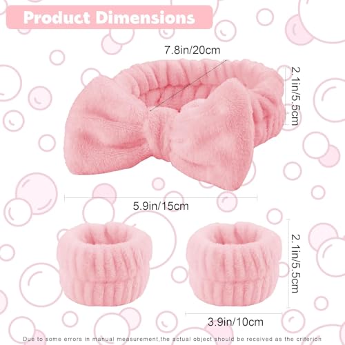 Image of Spa Headband and Wristband Set, Face Wash Headband Makeup Skincare Headband Wrist Bands Washing Face for Preppy Skincare Women Girl (Pink)