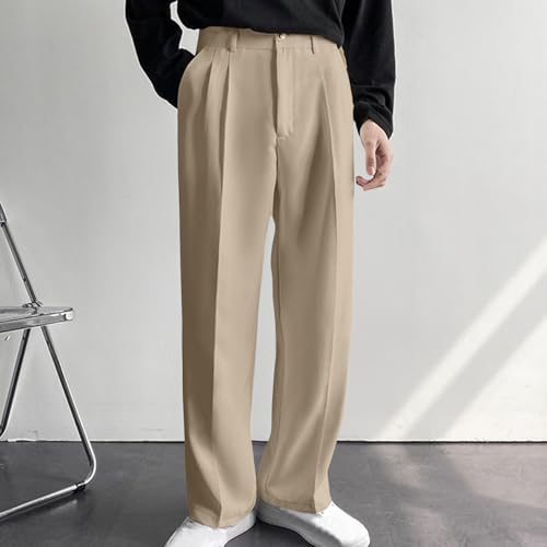 Men's Pleated Straight Wide Leg Suit Pants Casual Business Dress Pant Big Tall Zipper Fly Baggy Trousers with Pockets2