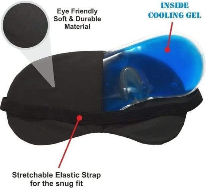 Image of Satin Sleep Eye Mask with Cooling Gel for Men & Women, Black