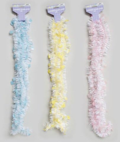 BABY SHOWER TINSEL GARLAND 9FT PINK/BLUE/YELLOW, Case Pack of 48
