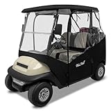 WEIMELL Golf Cart Enclosure 2 Passenger for Club Car Precedent Tempo Onward 2-Seater Waterproof Transparent Driving Rain Enclosure Cover with 4-Sided Clear Windows Mirror Zipper Roll-Up Door Black