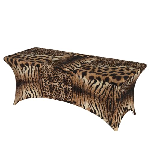 Nappe rectangulaire extensible 1,8m en élasthanne infroissable motif léopard
