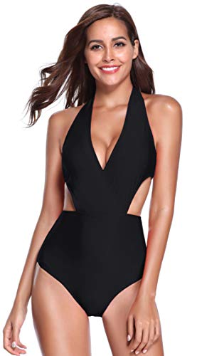 Maillot de bain une pièce femme monokini été beachwear dos nu col V