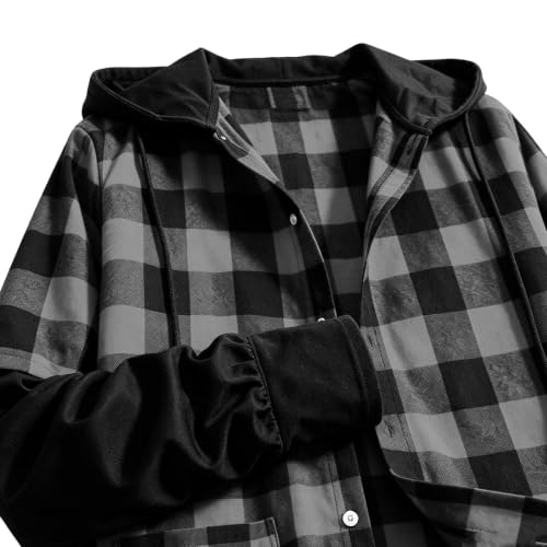 Men Flannel Shirts Casual Long Sleeve Button Down Shirt Plaid Hooded Jacket - image 5